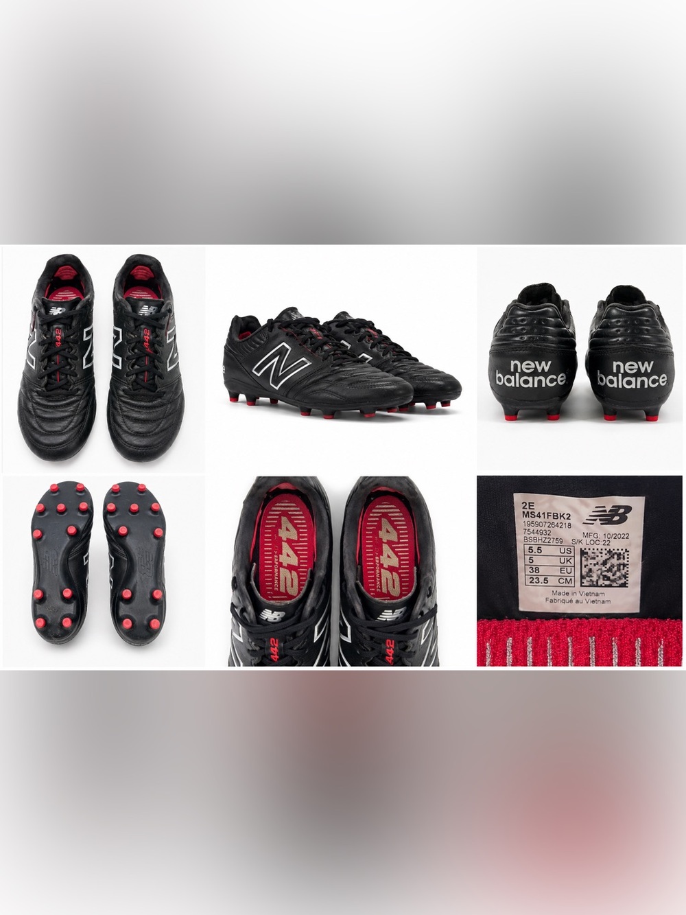 New Balance Black Athletic Kids Shoes with Red Accents 5.5 Men/Kids Wide 2E